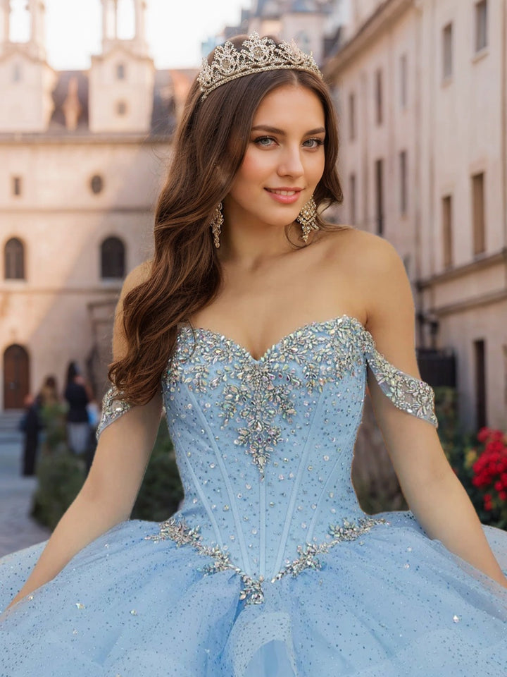 Ball Gown Sweetheart Off-the-Shoulder Sleeveless Floor-length Tulle Long Prom Dresses with Sequins & Beads
