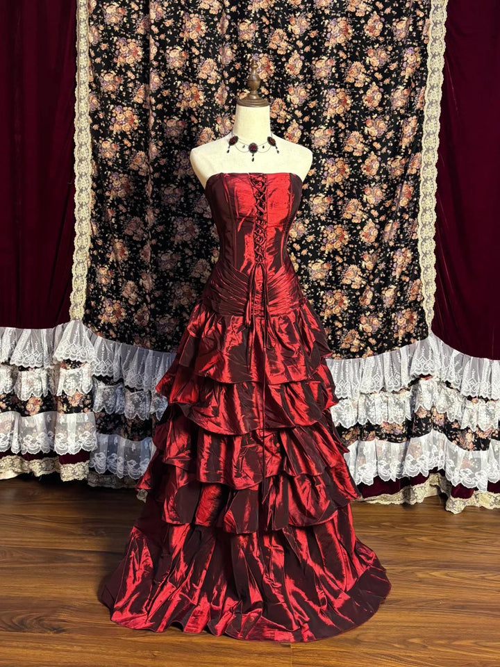 A-Line/Princess Strapless Sleeveless Floor-Length Taffeta Prom Dresses with Ruffles