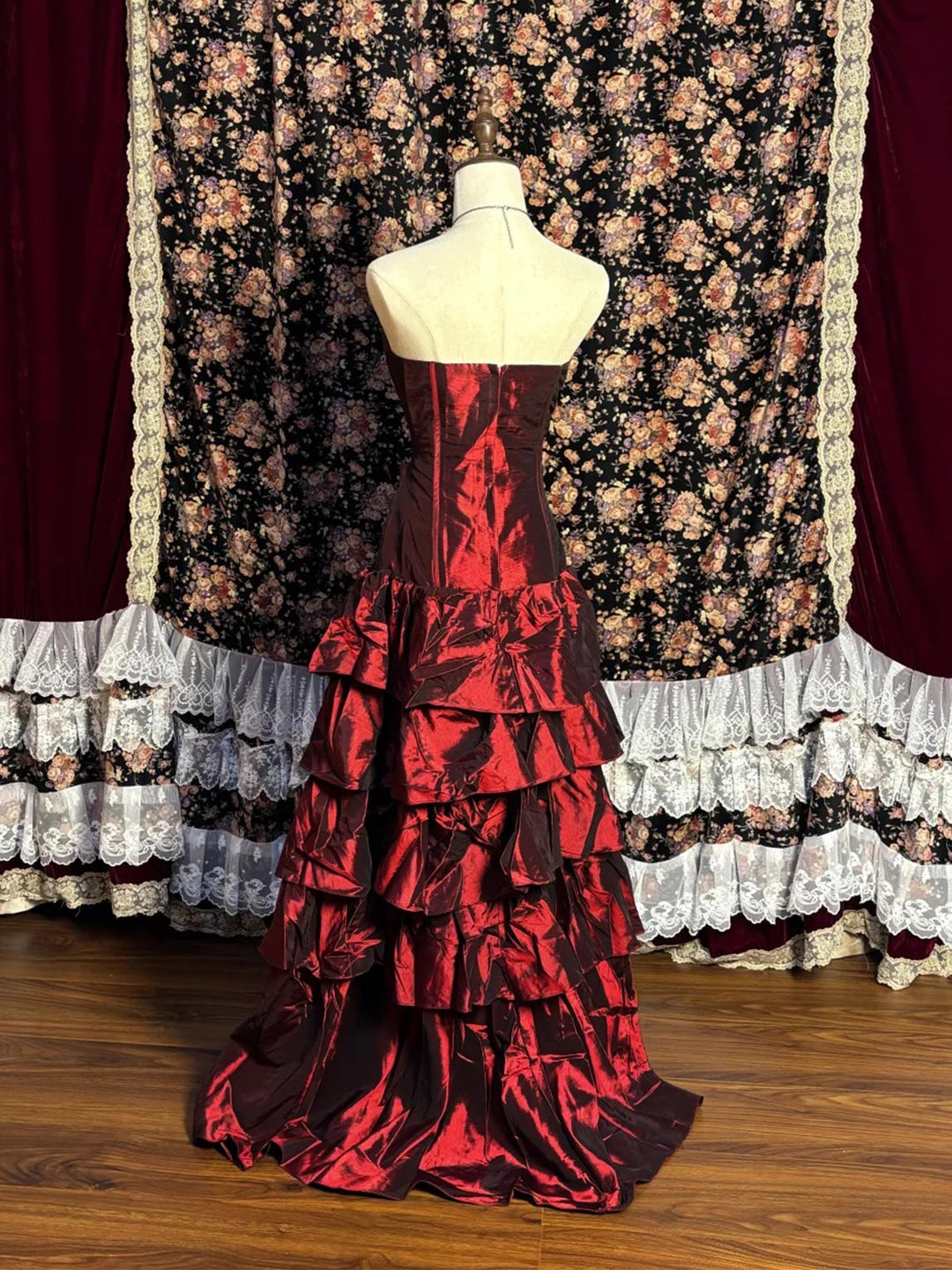 A-Line/Princess Strapless Sleeveless Floor-Length Taffeta Prom Dresses with Ruffles