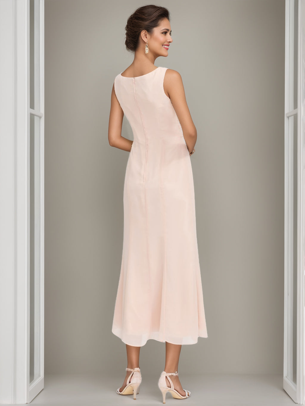 Sheath/Column Jewel Neck Tea Length Mother of the Bride Dresses with Jacket & Beading