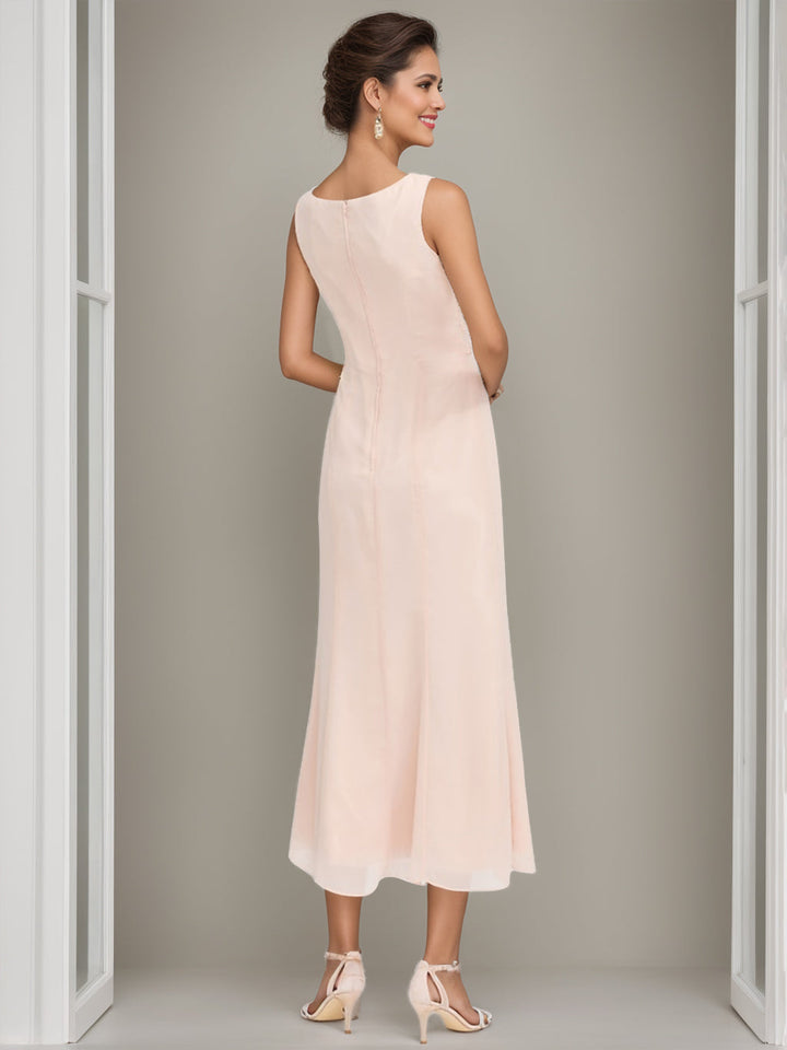 Sheath/Column Jewel Neck Tea Length Mother of the Bride Dresses with Jacket & Beading