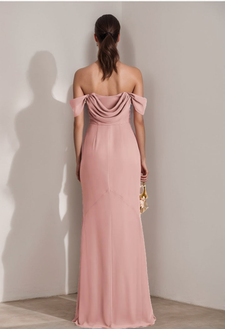 Sheath/Column Strapless Sleeveless Floor-Length Bridesmaid Dresses with Split Side & Ruffles