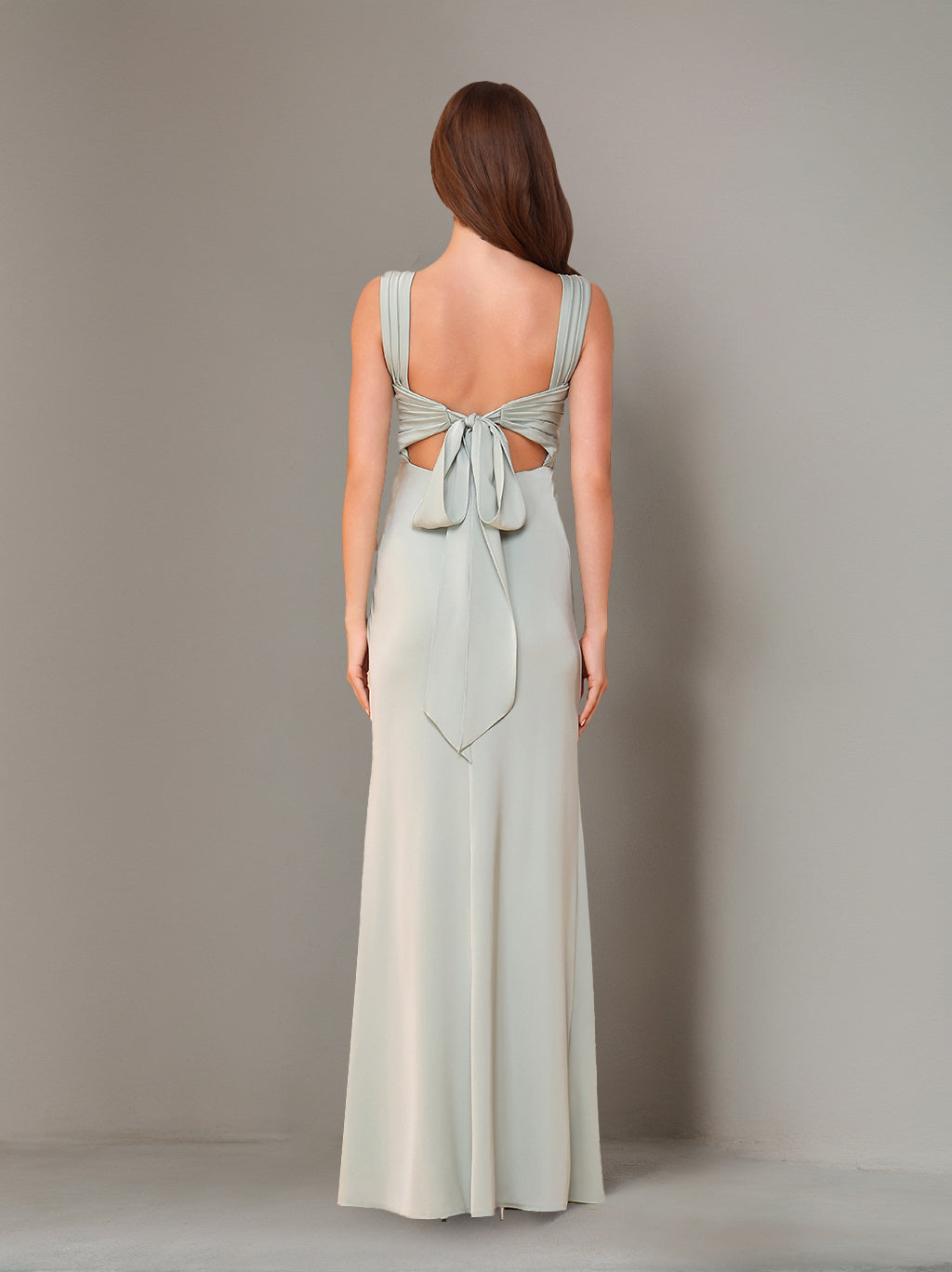 Sheath/Column Square Neck Sleeveless Floor-Length Bridesmaid Dresses with Ruffles & Split Side