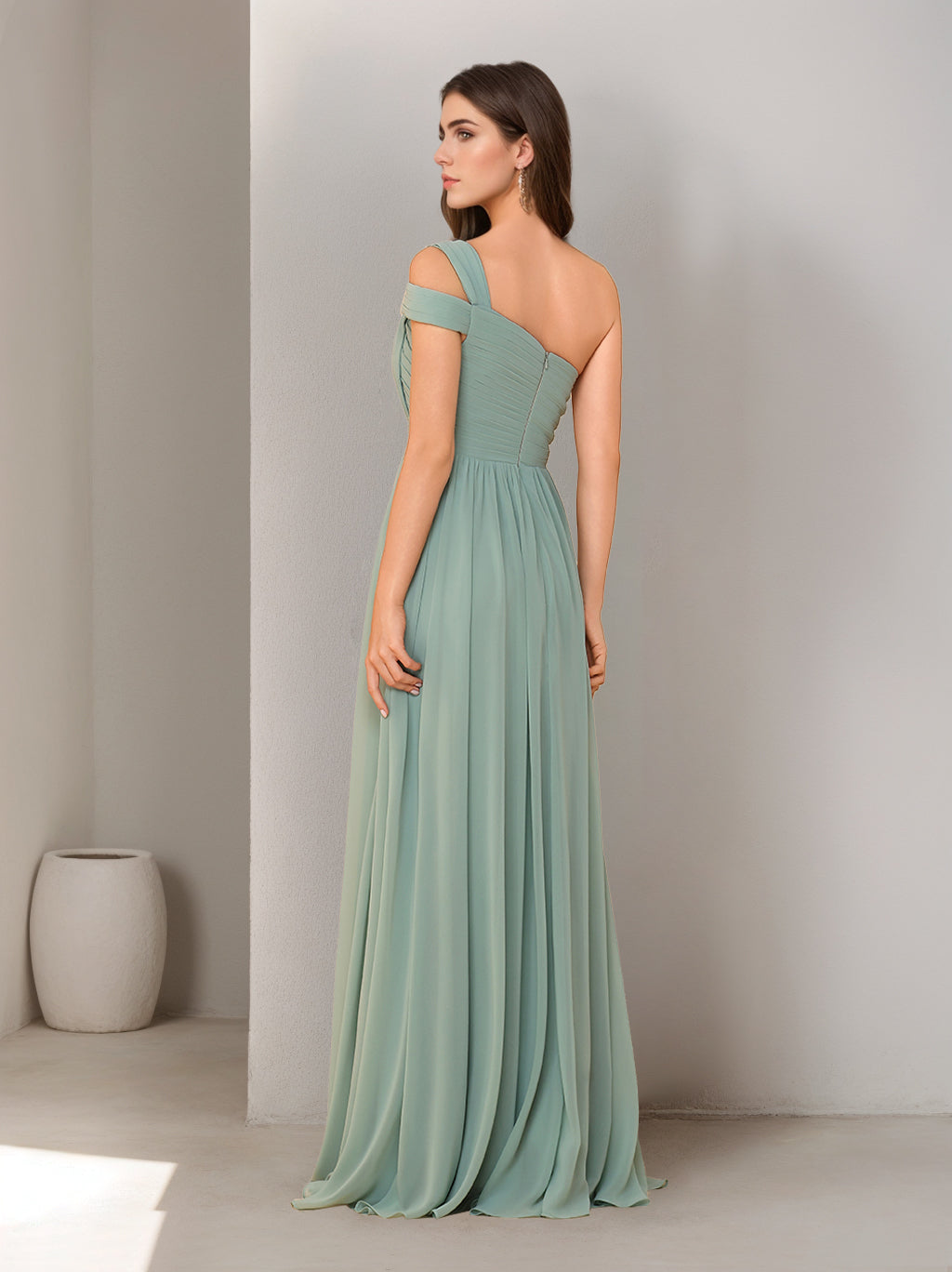 A-Line/Princess One-Shoulder Sleeveless Floor-Length Plus Size Bridesmaid Dresses with Split Side & Ruched