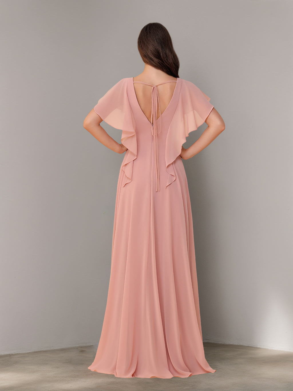 A-Line/Princess V-Neck Short Sleeves Chiffon Floor-Length Plus Size Bridesmaid Dresses with Split Side & Ruched