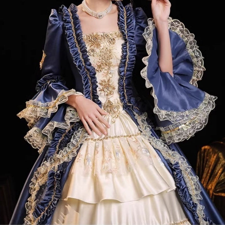 Ball Gown Square Neck Long Sleeves Floor-Length Rococo Victorian Party Costume Masquerade Prom Quinceanera Dress