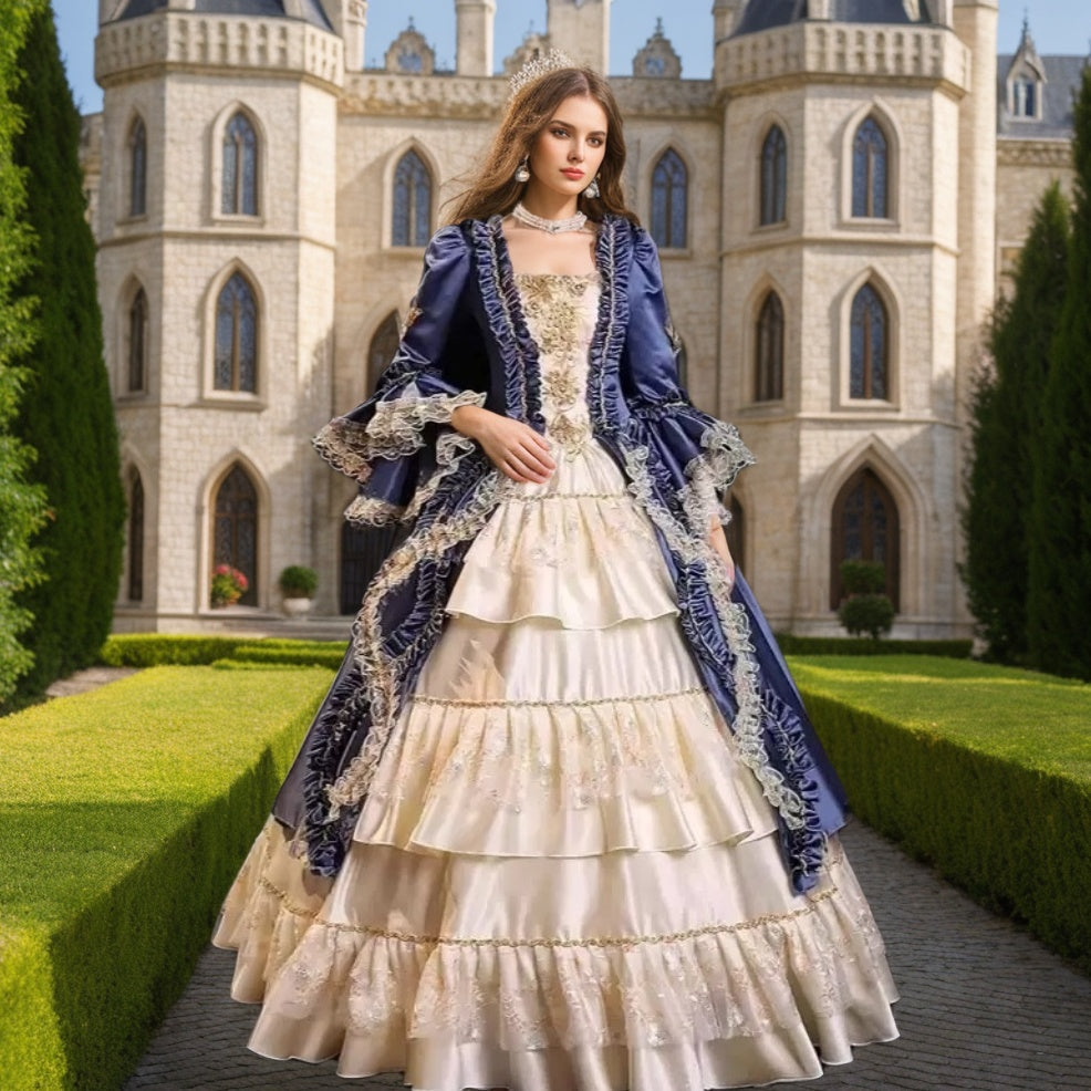 Ball Gown Square Neck Long Sleeves Floor-Length Rococo Victorian Party Costume Masquerade Prom Quinceanera Dress