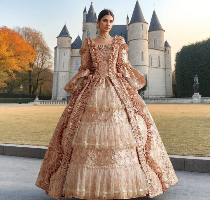 Ball Gown Square Neck Long Sleeves Floor-Length Rococo Victorian Party Cosplay Costume Princess Masquerade Prom Quinceanera Dress