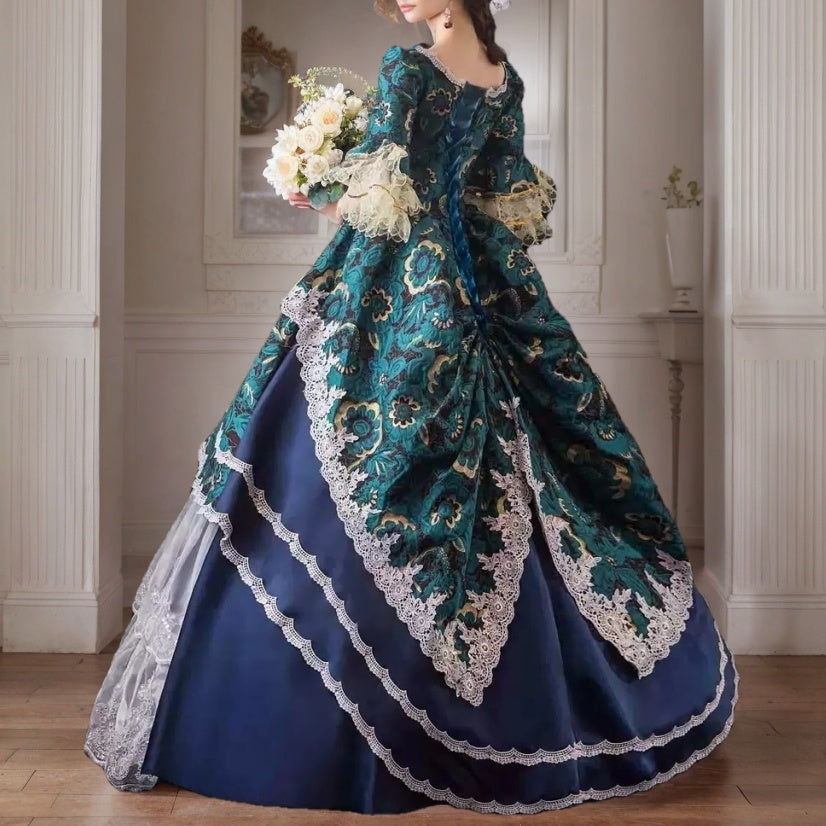 Ball Gown Round Neck Half Sleeves Floor-Length Rococo Victorian Party Costume Masquerade Prom Quinceanera Dress