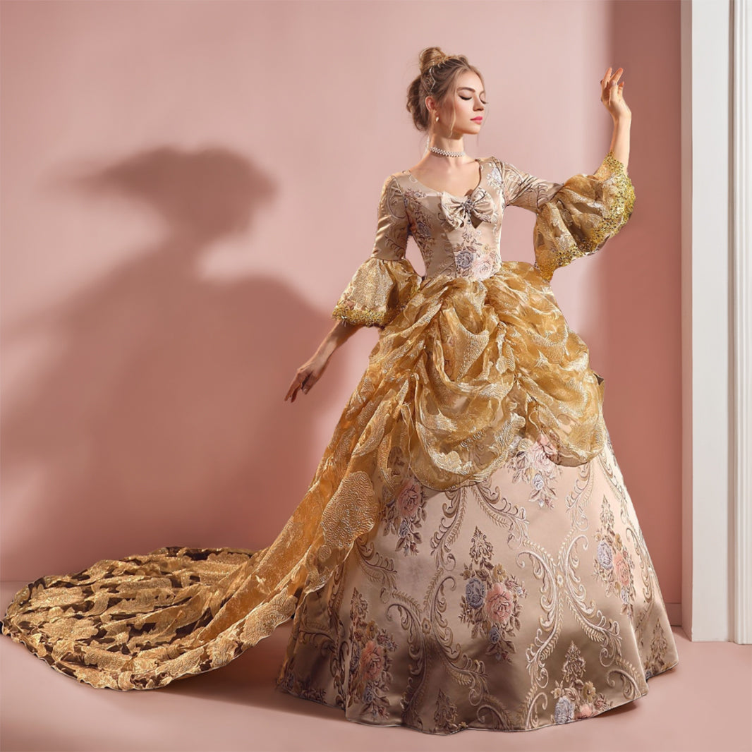 Ball Gown Round Neck 3/4 Length Sleeves Floor-Length Rococo Victorian Party Cosplay Costume Masquerade Prom Quinceanera Dress