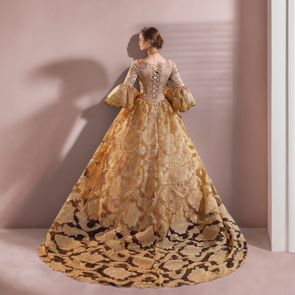 Ball Gown Round Neck 3/4 Length Sleeves Floor-Length Rococo Victorian Party Cosplay Costume Masquerade Prom Quinceanera Dress