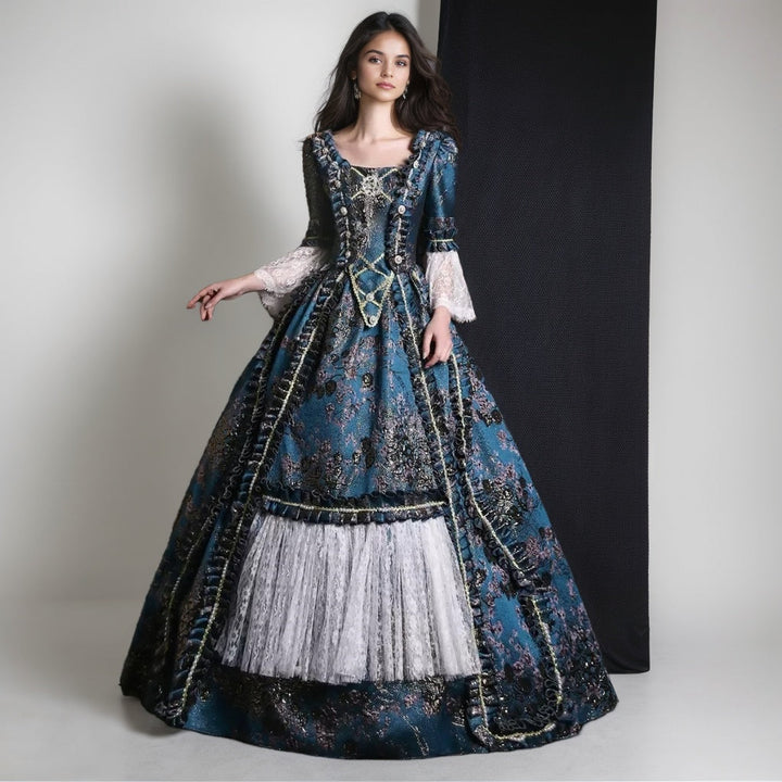 Ball Gown Square Neck Long Sleeves Floor-Length Lace Rococo Victorian Party Cosplay Costume Princess Masquerade Prom Quinceanera Dress