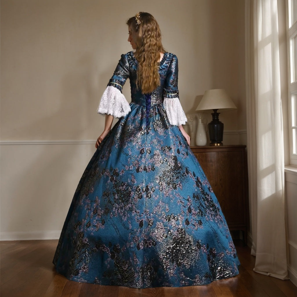 Ball Gown Square Neck Long Sleeves Floor-Length Lace Rococo Victorian Party Cosplay Costume Princess Masquerade Prom Quinceanera Dress