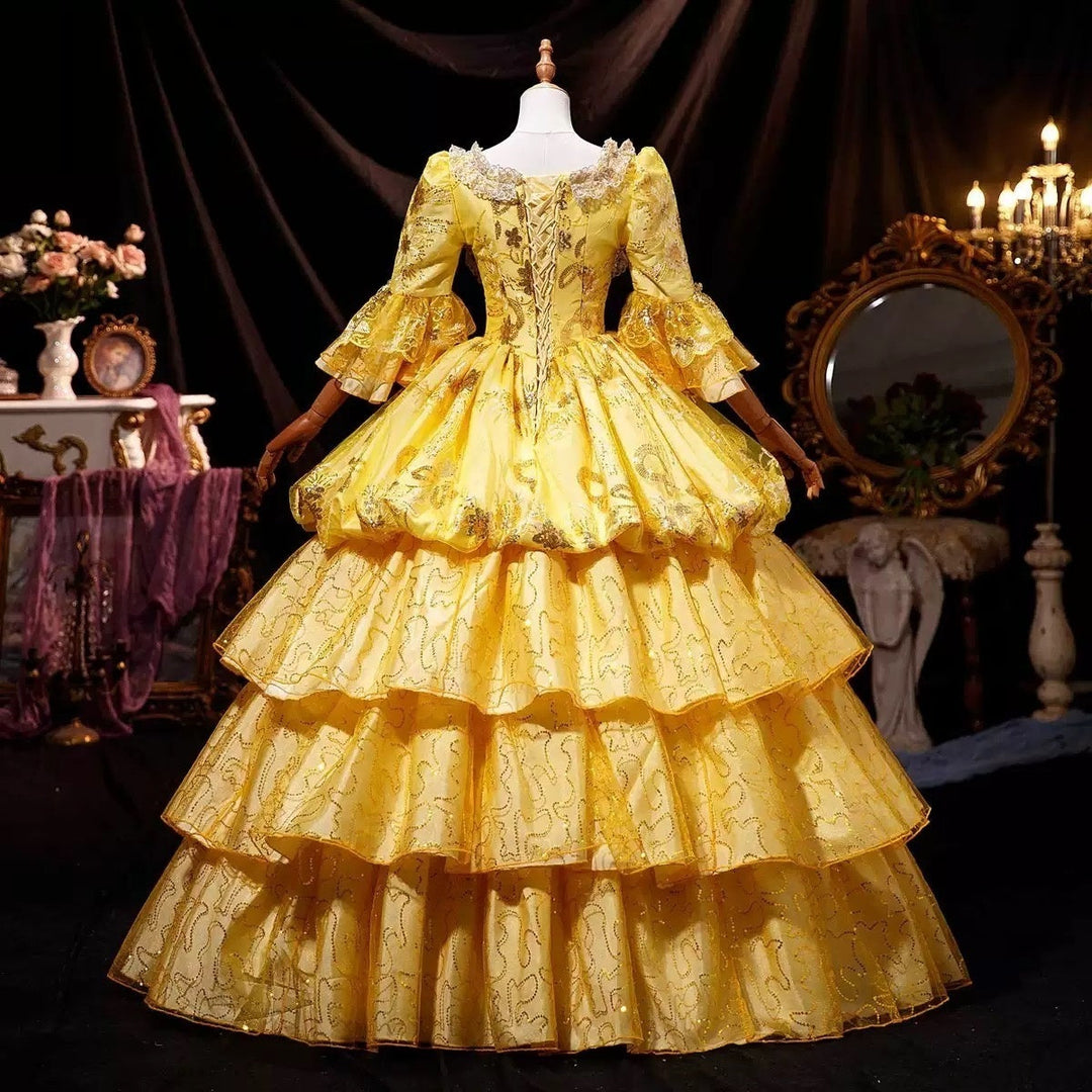 Ball Gown Round Neck Half Sleeves Floor-Length Lace Rococo Victorian Party Costume Masquerade Prom Quinceanera Dress