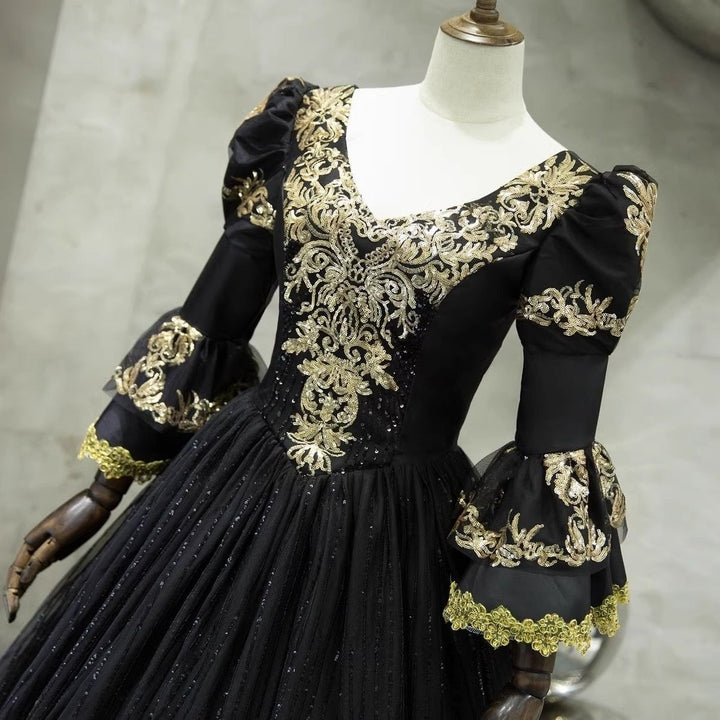 Ball Gown V-Neck 3/4 Length Sleeves Floor-Length Victorian Party Cosplay Costume Masquerade Rococo Prom Dress