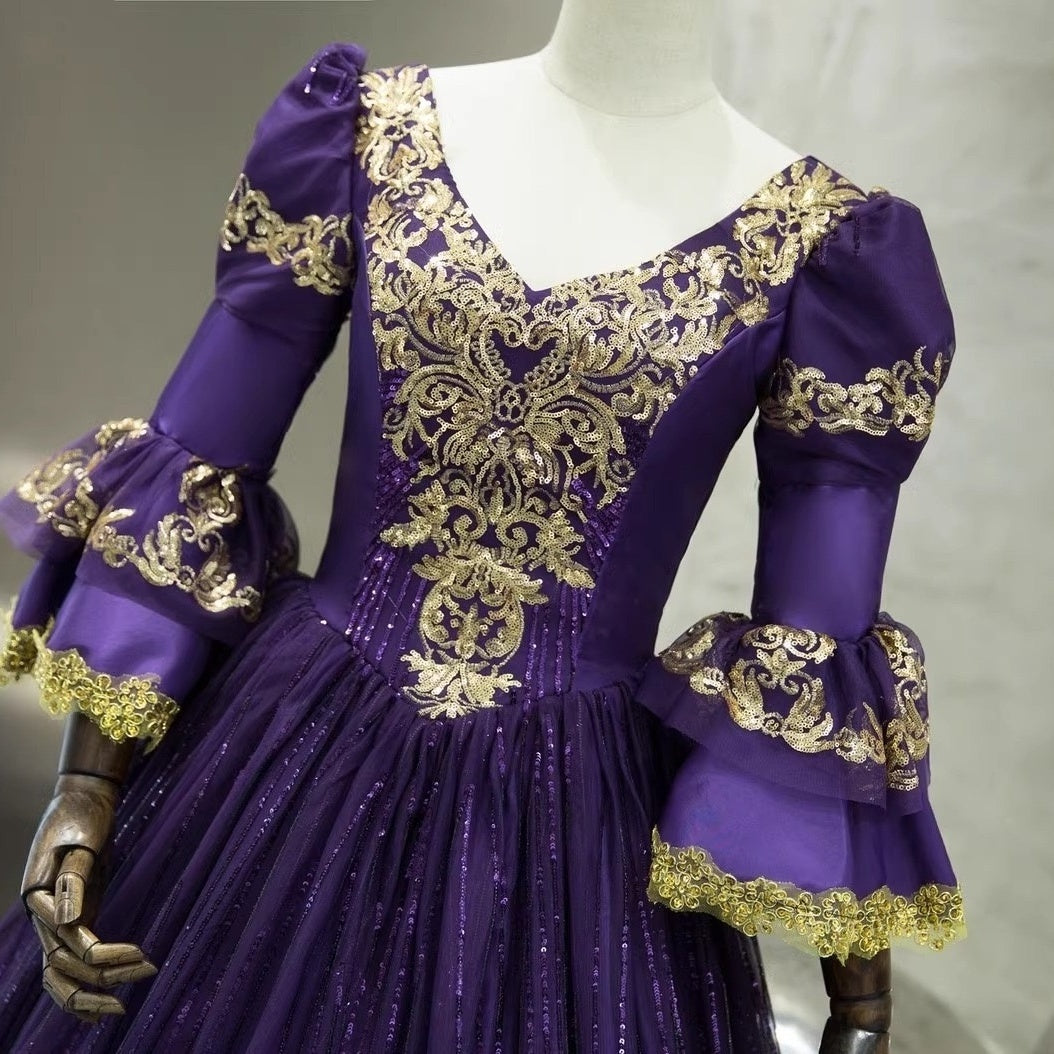 Ball Gown V-Neck 3/4 Length Sleeves Floor-Length Victorian Party Cosplay Costume Masquerade Rococo Prom Dress
