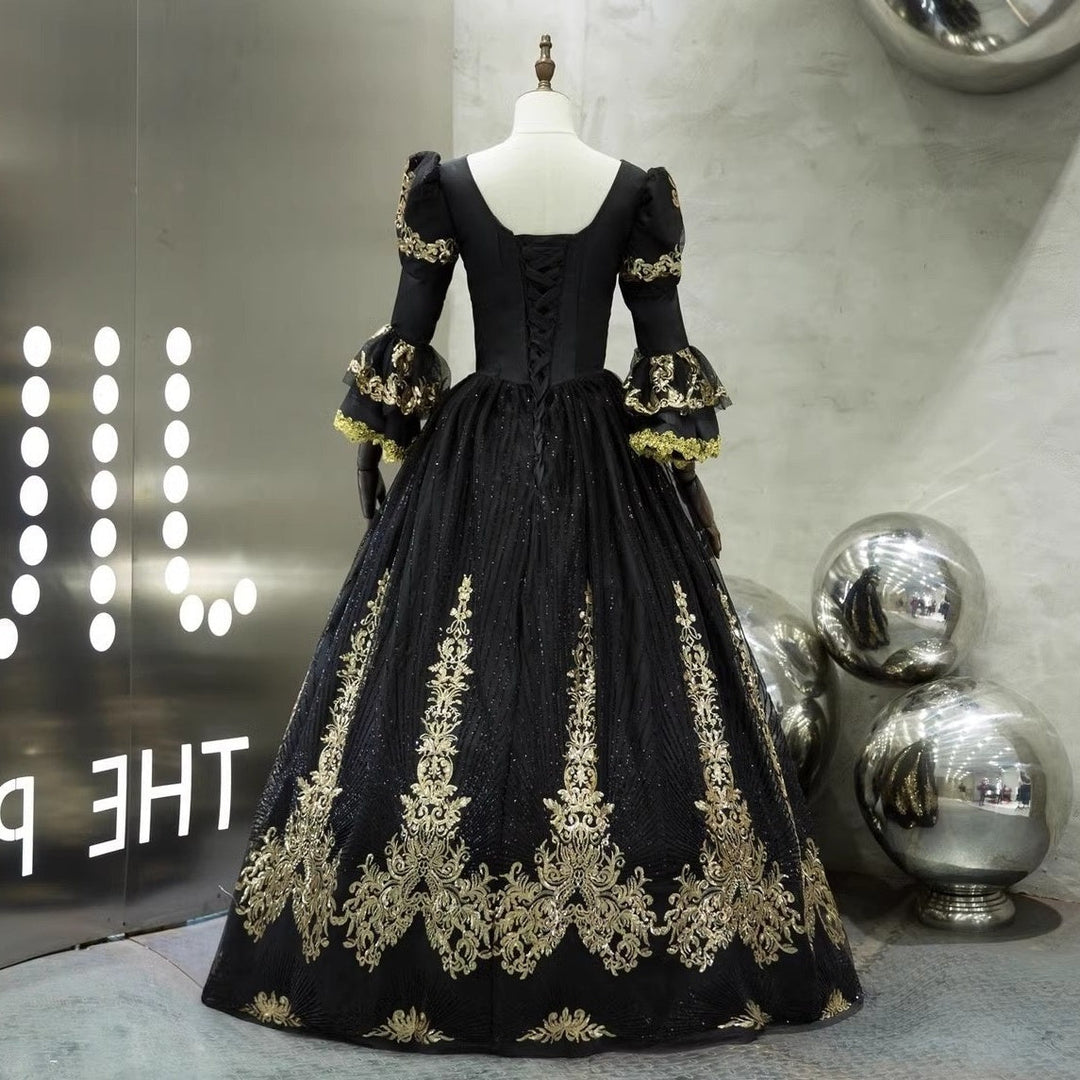 Ball Gown V-Neck 3/4 Length Sleeves Floor-Length Victorian Party Cosplay Costume Masquerade Rococo Prom Dress