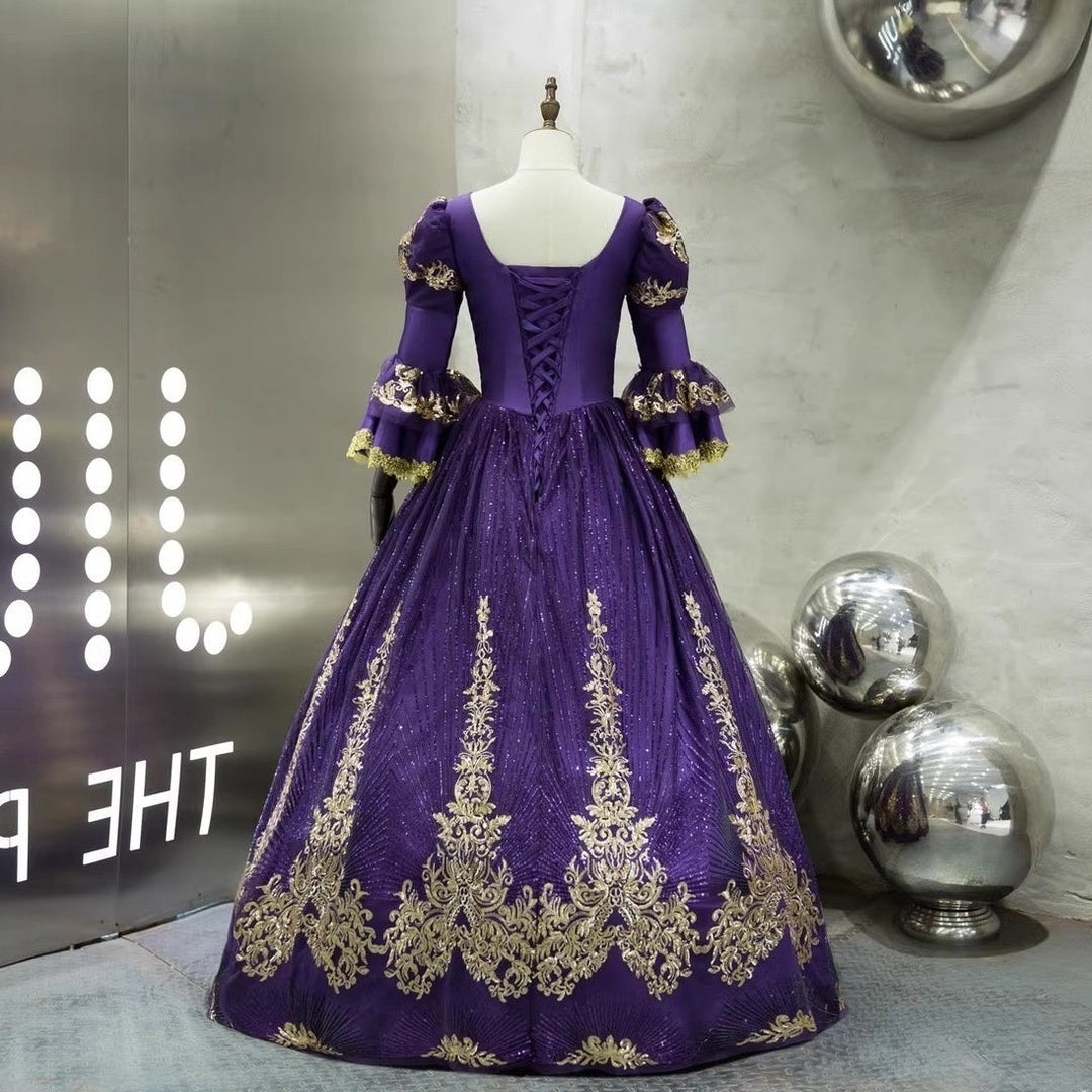 Ball Gown V-Neck 3/4 Length Sleeves Floor-Length Victorian Party Cosplay Costume Masquerade Rococo Prom Dress