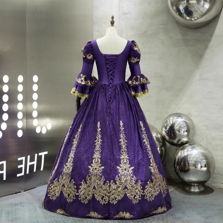 Ball Gown V-Neck 3/4 Length Sleeves Floor-Length Victorian Party Cosplay Costume Masquerade Rococo Prom Dress