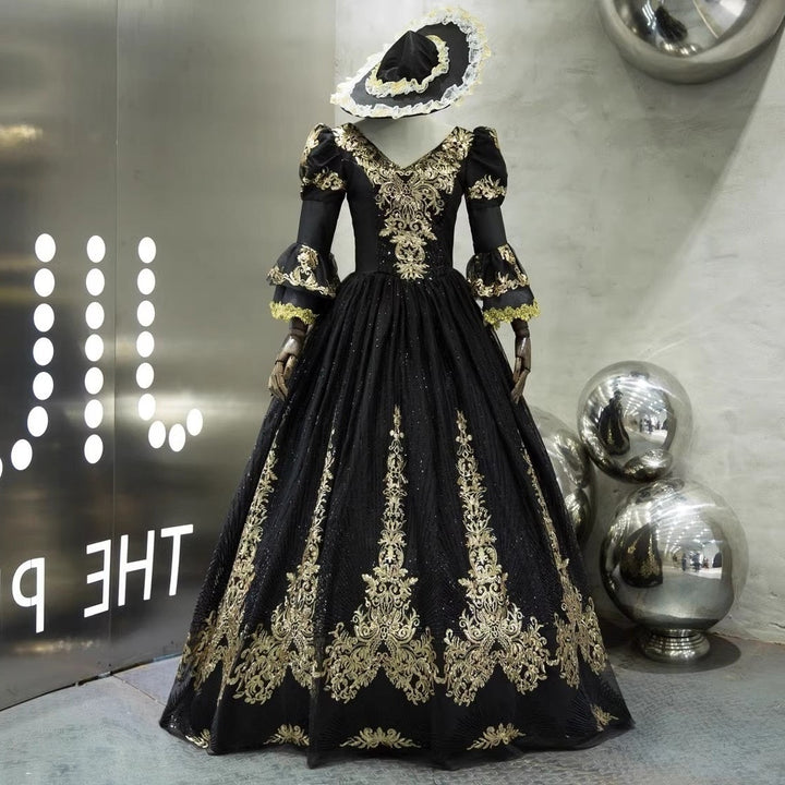 Ball Gown V-Neck 3/4 Length Sleeves Floor-Length Victorian Party Cosplay Costume Masquerade Rococo Prom Dress