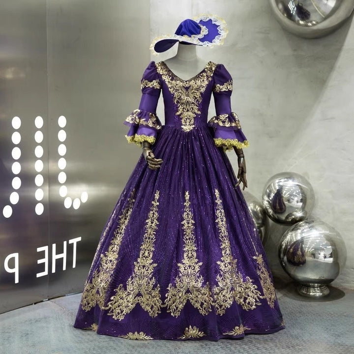 Ball Gown V-Neck 3/4 Length Sleeves Floor-Length Victorian Party Cosplay Costume Masquerade Rococo Prom Dress