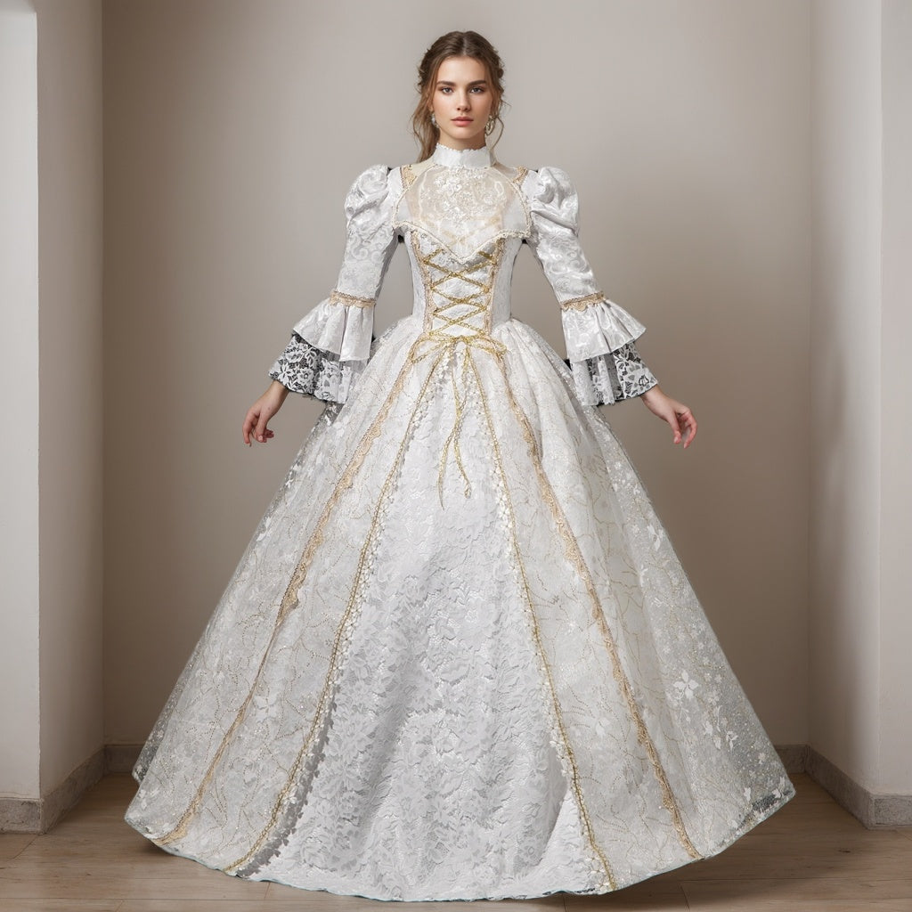 Ball Gown Jewel Neck 3/4 Length Sleeves Floor Length Victorian Party Costume Cosplay Masquerade Lace Party & Evening Rococo Dress