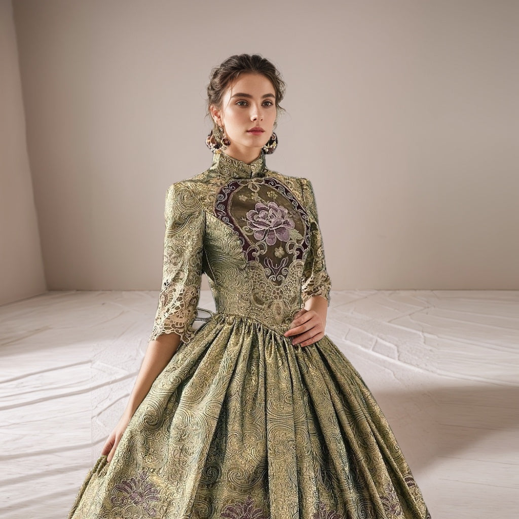 Ball Gown Jewel Neck Half Sleeves Floor Length Victorian Party Costume Cosplay Masquerade Lace Party & Evening Rococo Dress