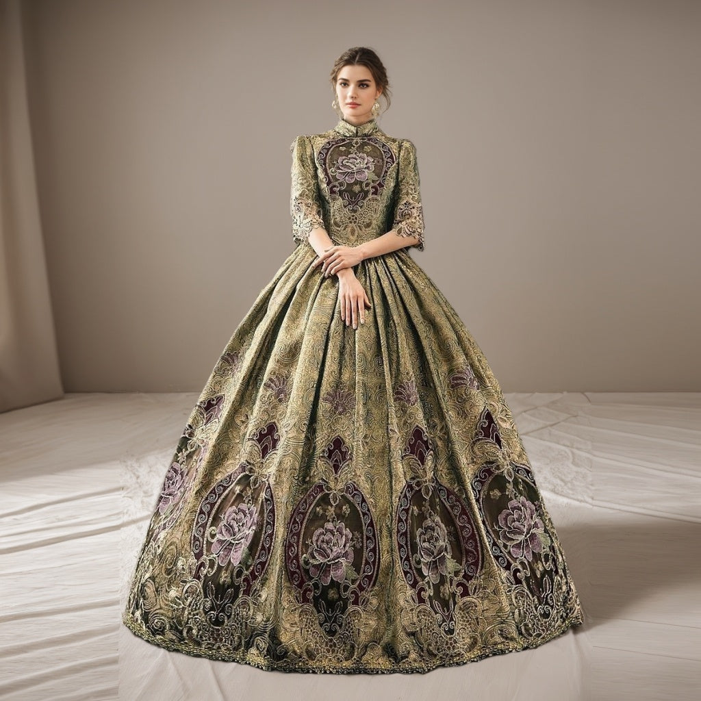 Ball Gown Jewel Neck Half Sleeves Floor Length Victorian Party Costume Cosplay Masquerade Lace Party & Evening Rococo Dress