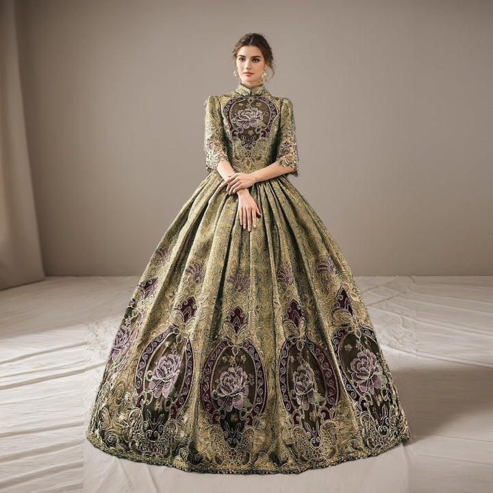 Ball Gown Jewel Neck Half Sleeves Floor Length Victorian Party Costume Cosplay Masquerade Lace Party & Evening Rococo Dress