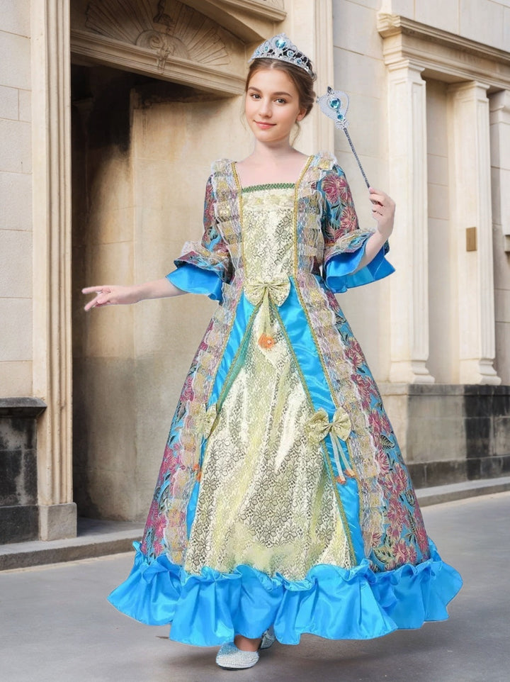 Girl's Ball Gown Square Neck 3/4 Length Sleeves Ankle-Length Victorian Party Costume Cosplay Rococo Prom Dress