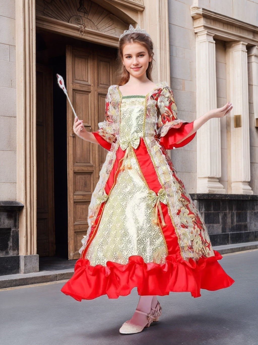 Girl's Ball Gown Square Neck 3/4 Length Sleeves Ankle-Length Victorian Party Costume Cosplay Rococo Prom Dress