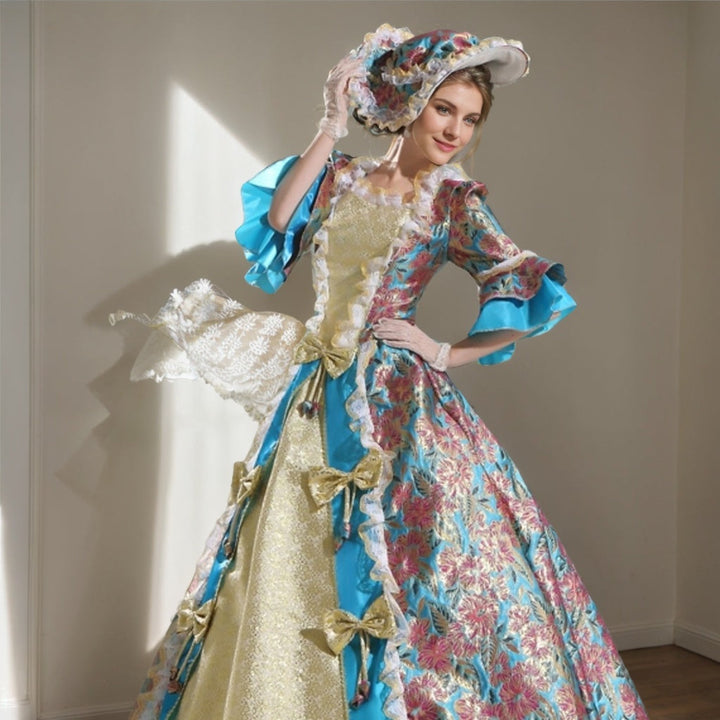 Ball Gown Square Neck 3/4 Length Sleeves Floor-Length Victorian Party Costume Cosplay Rococo Prom Dress