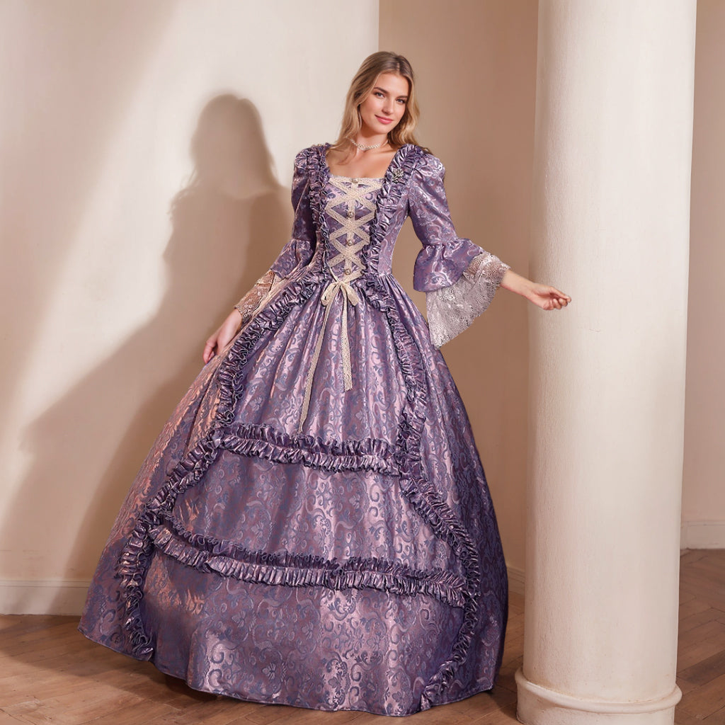 Ball Gown Square Neck 3/4 Length Sleeves Floor-Length Evening Party Gothic Victorian Vintage Inspired Costume Medieval Princess Prom Dress
