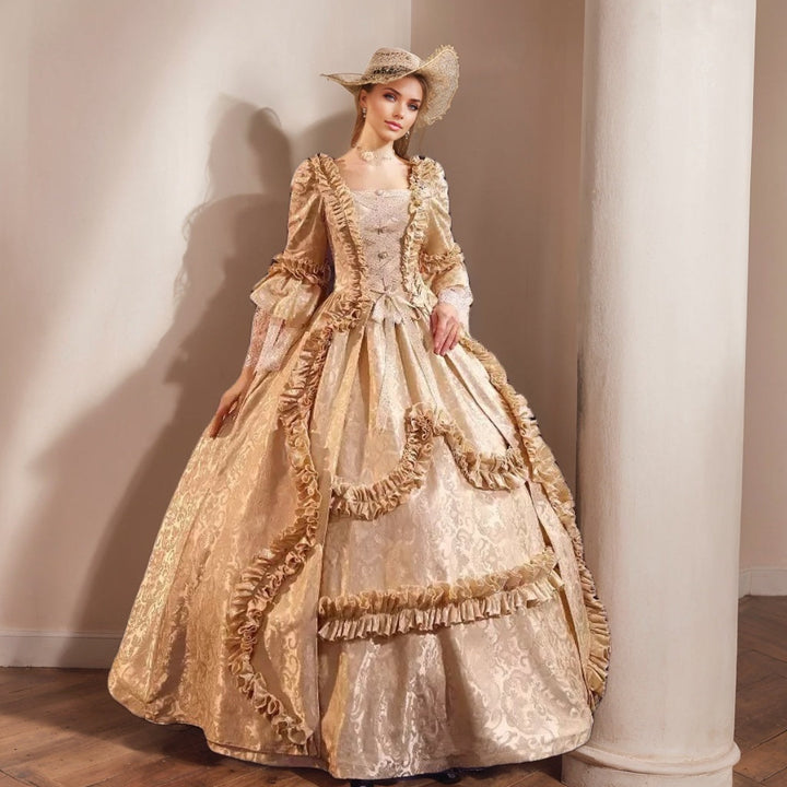 Ball Gown Square Neck 3/4 Length Sleeves Floor-Length Evening Party Gothic Victorian Vintage Inspired Costume Medieval Princess Prom Dress
