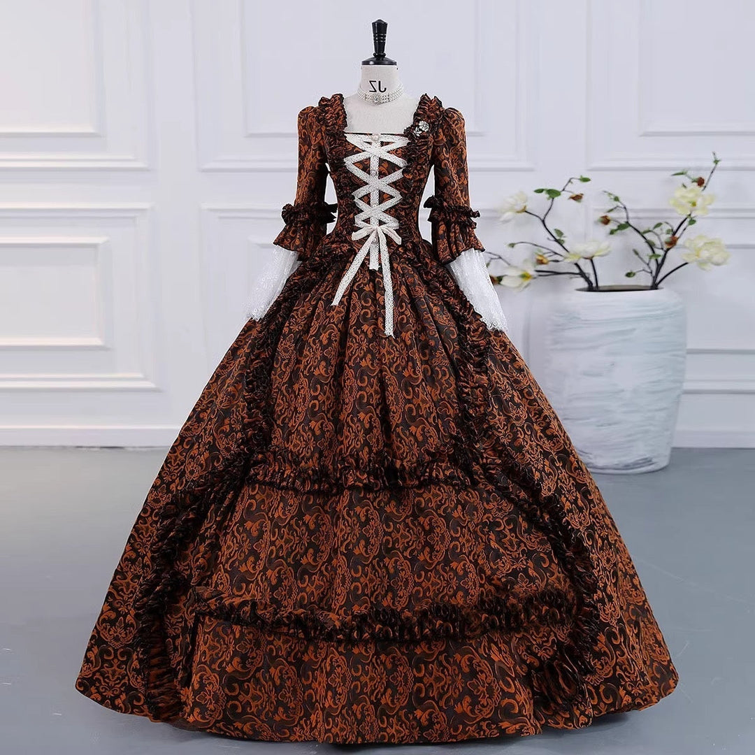 Ball Gown Square Neck 3/4 Length Sleeves Floor-Length Evening Party Gothic Victorian Vintage Inspired Costume Medieval Princess Prom Dress