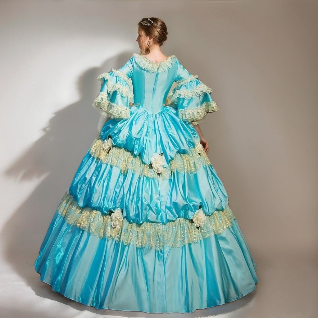 Ball Gown Round Neck 3/4 Length Sleeves Floor-Length Rococo Victorian Party Costume Masquerade Prom Quinceanera Dress