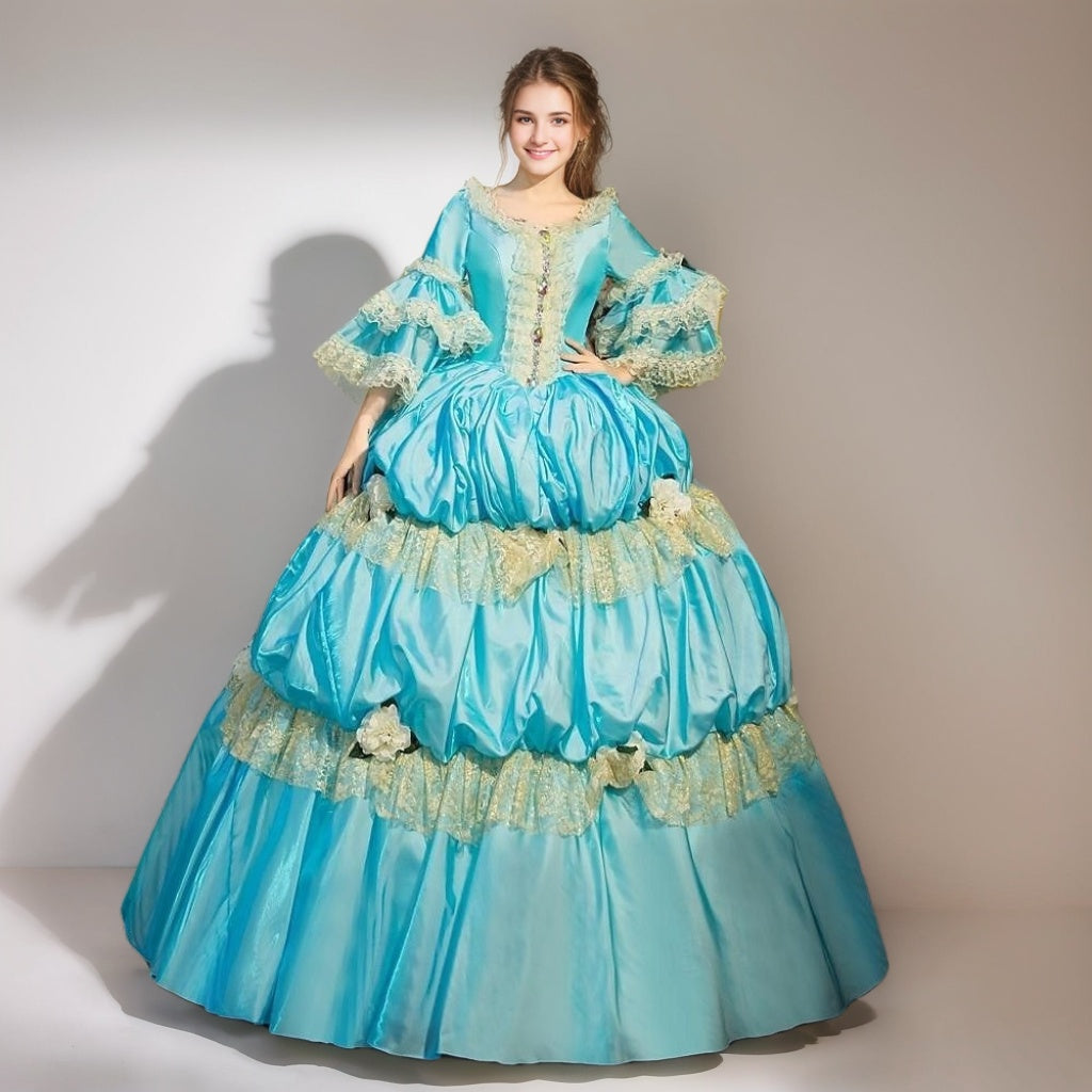 Ball Gown Round Neck 3/4 Length Sleeves Floor-Length Rococo Victorian Party Costume Masquerade Prom Quinceanera Dress