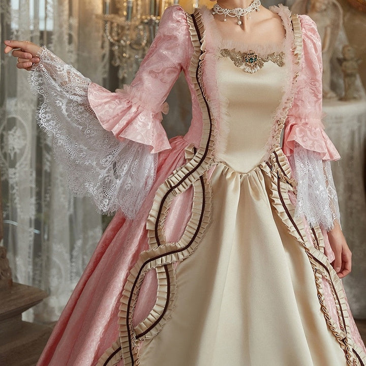 Ball Gown Square Neck Long Sleeves Floor-Length Lace Rococo Victorian Party Costume Princess Prom Dress