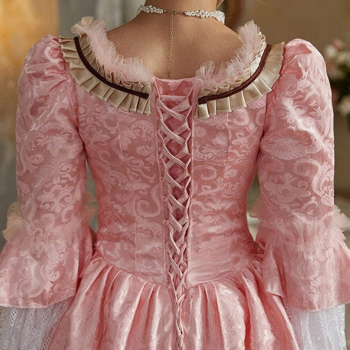 Ball Gown Square Neck Long Sleeves Floor-Length Lace Rococo Victorian Party Costume Princess Prom Dress
