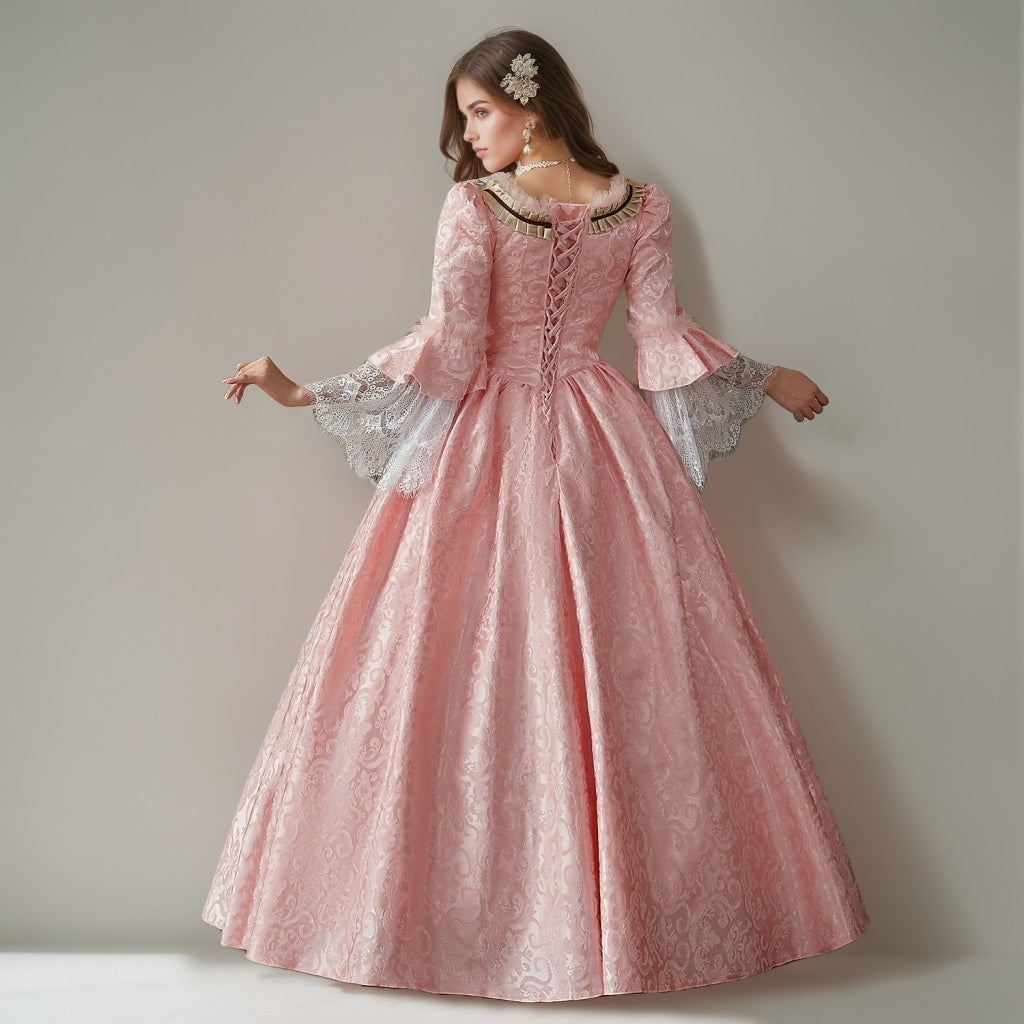 Ball Gown Square Neck Long Sleeves Floor-Length Lace Rococo Victorian Party Costume Princess Prom Dress