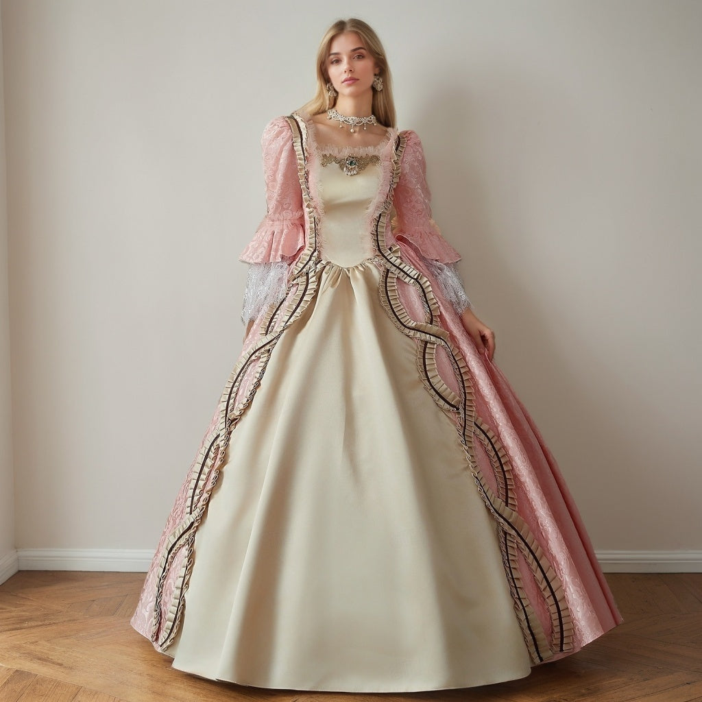 Ball Gown Square Neck Long Sleeves Floor-Length Lace Rococo Victorian Party Costume Princess Prom Dress