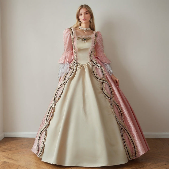 Ball Gown Square Neck Long Sleeves Floor-Length Lace Rococo Victorian Party Costume Princess Prom Dress