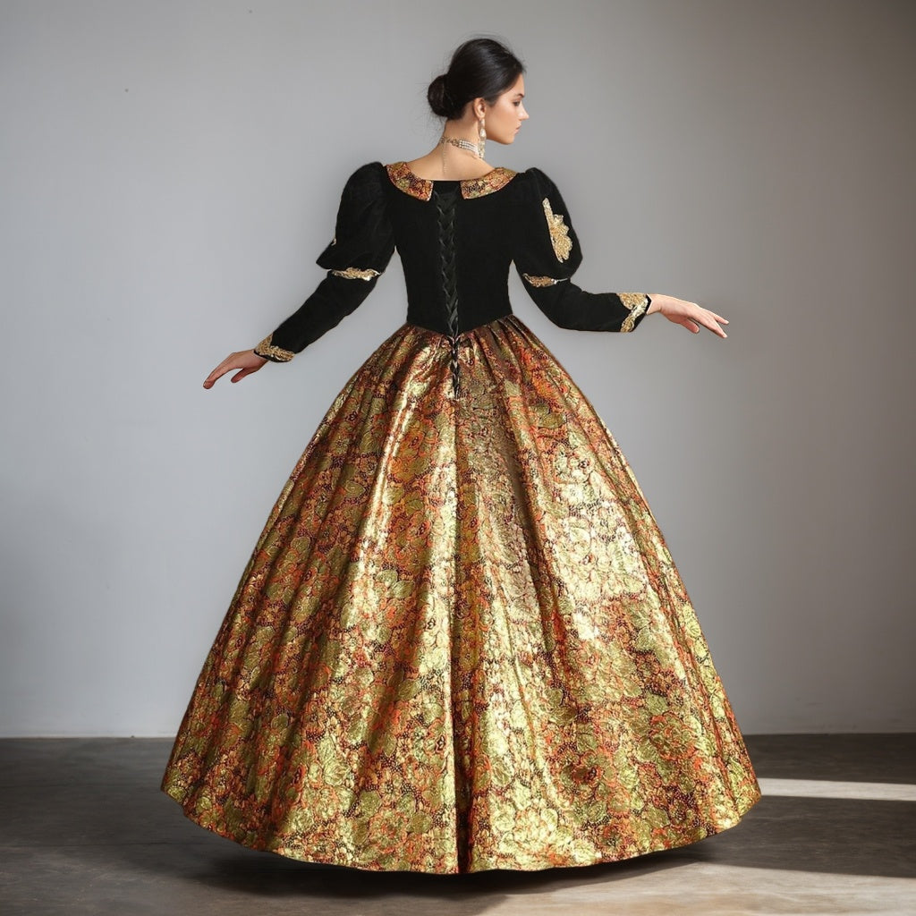 Ball Gown Sweetheart Neck 3/4 Length Sleeves Floor-Length Royal Victorian Party Costume Masquerade Rococo Prom Quinceanera Dress