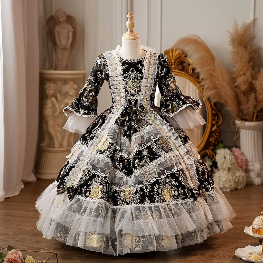 Girl's Ball Gown Round Neck 3/4 Length Sleeves Floor Length Victorian Princess Party Costume Cosplay Masquerade Rococo Party Dress