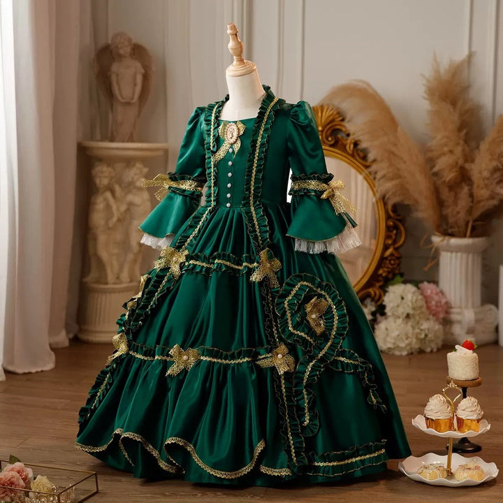 Girl's Ball Gown Square Neck 3/4 Length Sleeves Floor Length Lace Victorian Princess Costume Cosplay Masquerade Rococo Party Dress with Ruffles