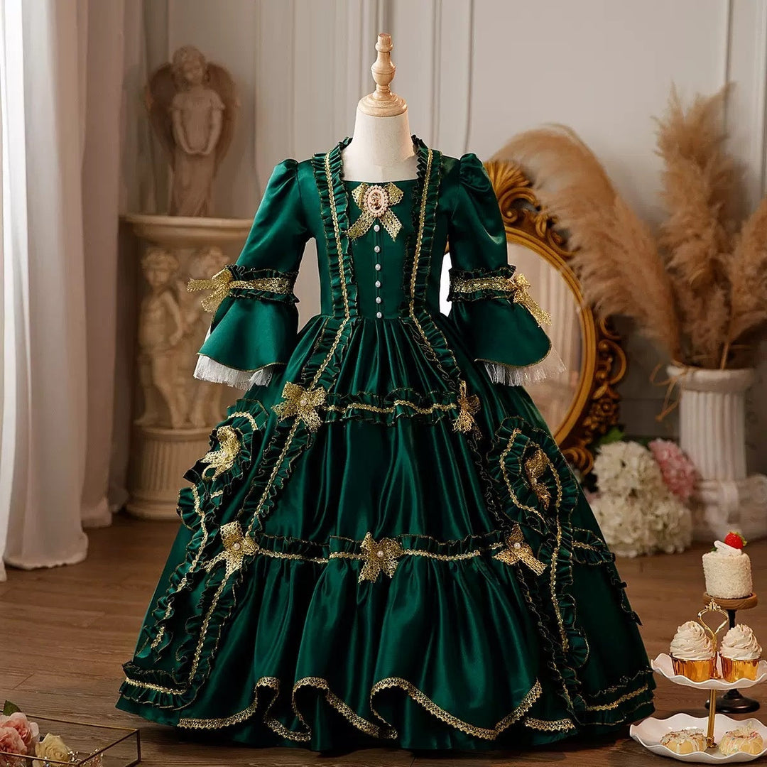 Girl's Ball Gown Square Neck 3/4 Length Sleeves Floor Length Lace Victorian Princess Costume Cosplay Masquerade Rococo Party Dress with Ruffles