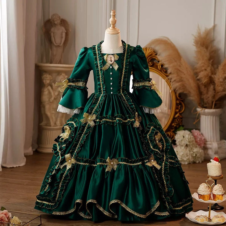 Girl's Ball Gown Square Neck 3/4 Length Sleeves Floor Length Lace Victorian Princess Costume Cosplay Masquerade Rococo Party Dress with Ruffles