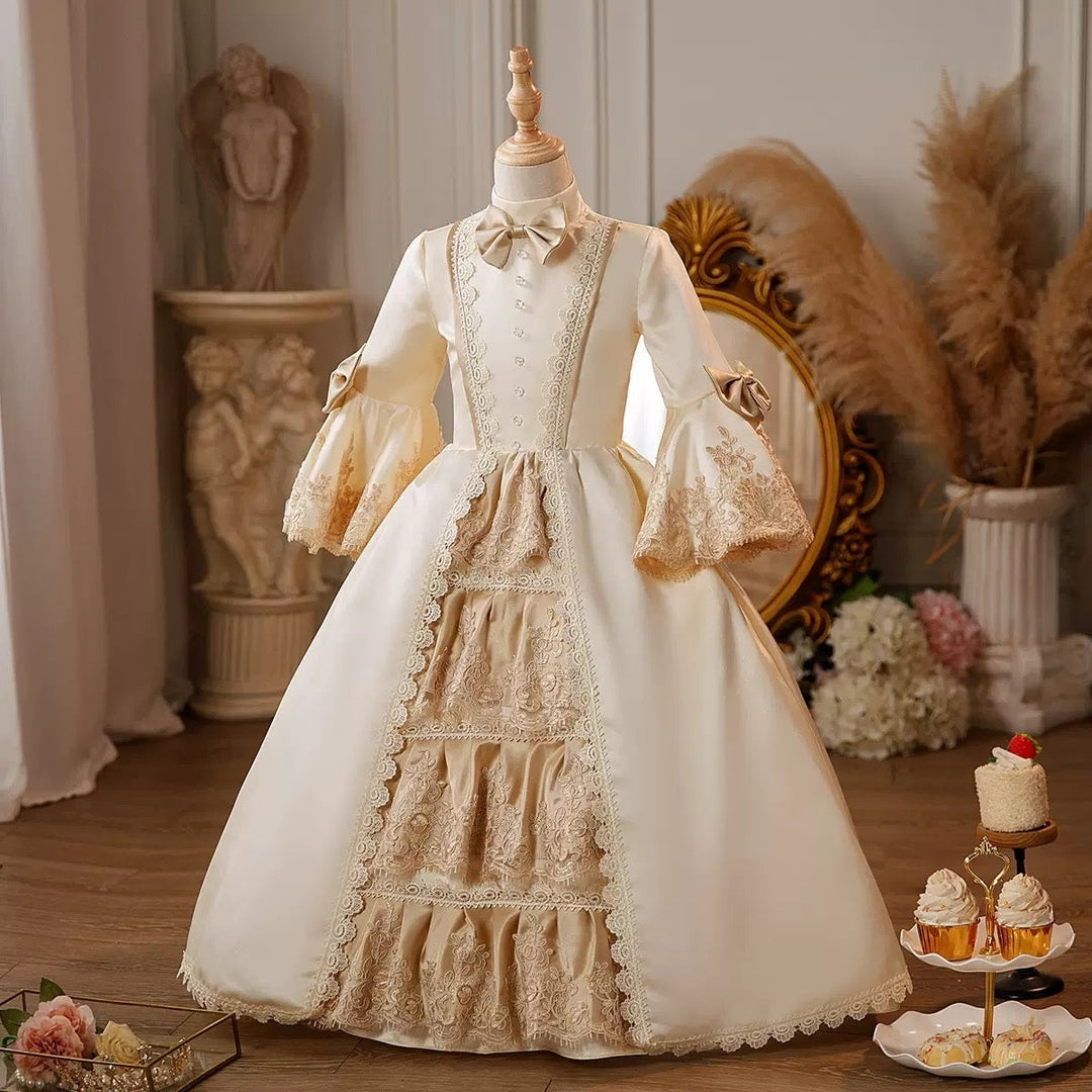 Girl's Ball Gown Jewel Neck 3/4 Length Sleeves Floor Length Lace Victorian Princess Costume Cosplay Masquerade Rococo Party Dress with Bowknot