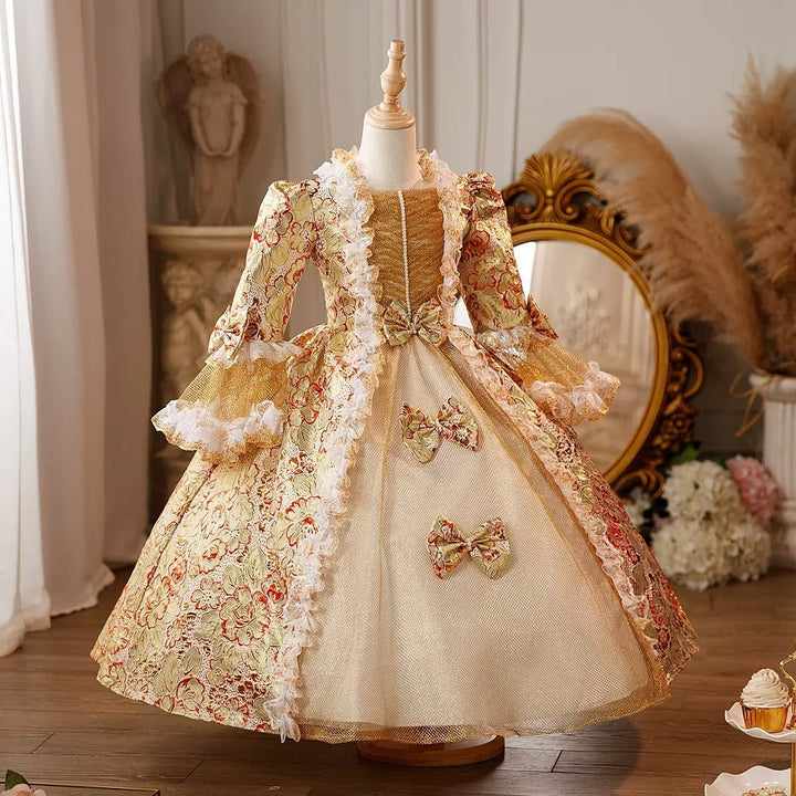 Girl's Ball Gown 3/4 Length Sleeves Floor Length Lace Victorian Princess Costume Cosplay Masquerade Rococo Party Dress with Bowknot