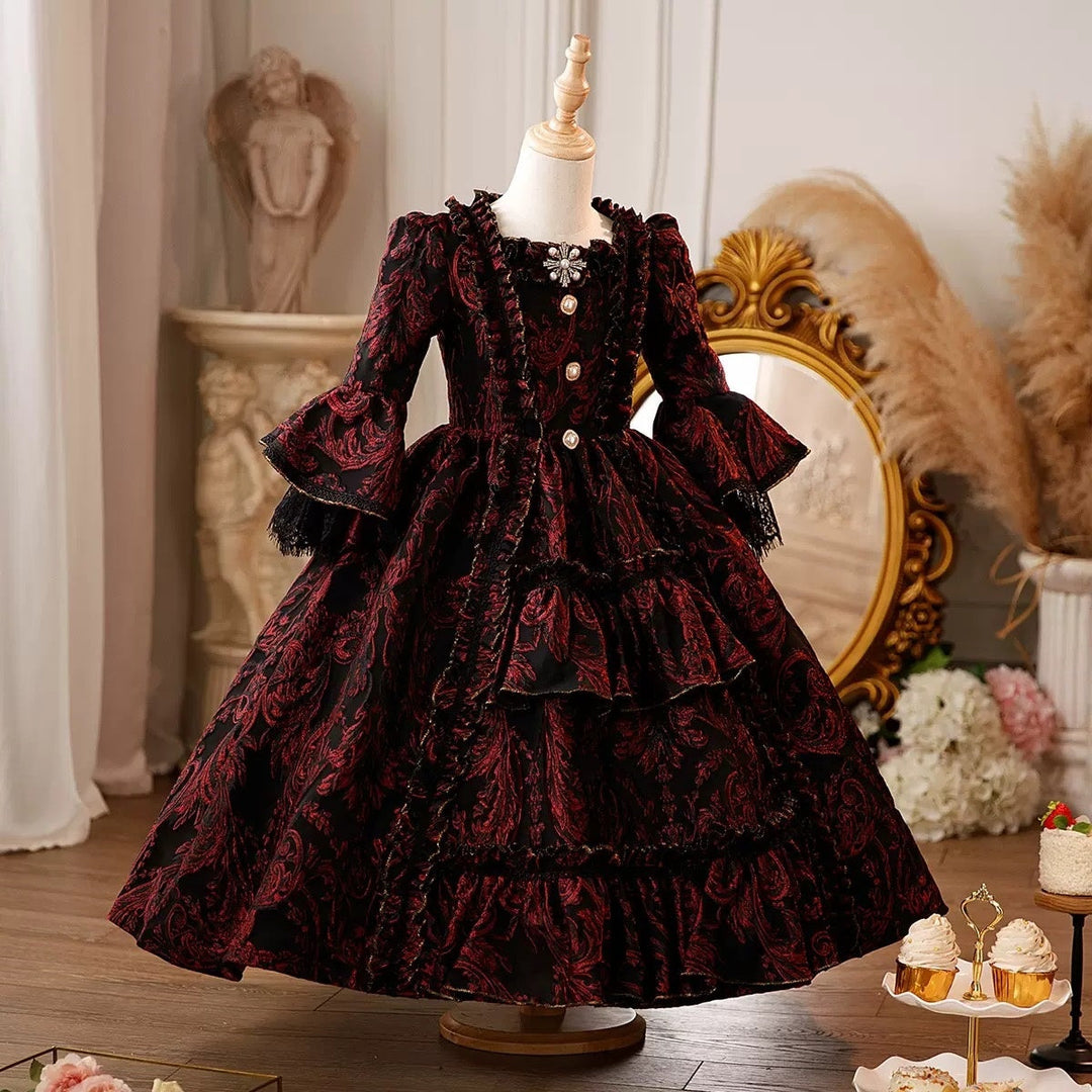 Girl's Ball Gown 3/4 Length Sleeves Floor Length Lace Victorian Princess Costume Cosplay Masquerade Rococo Party Dress with Sequins